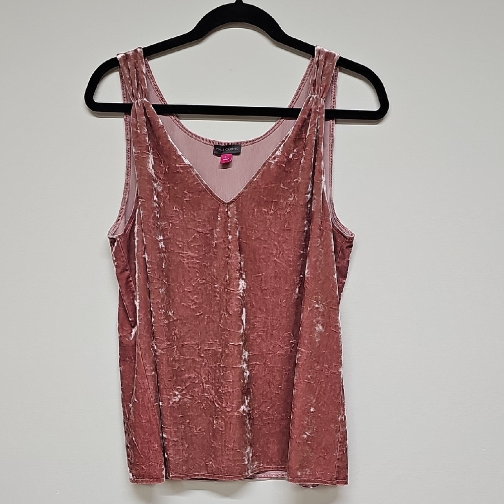 Vince Camuto Crushed Velvet V-Neck Tank Top, Dusty Pink Rose, Size L